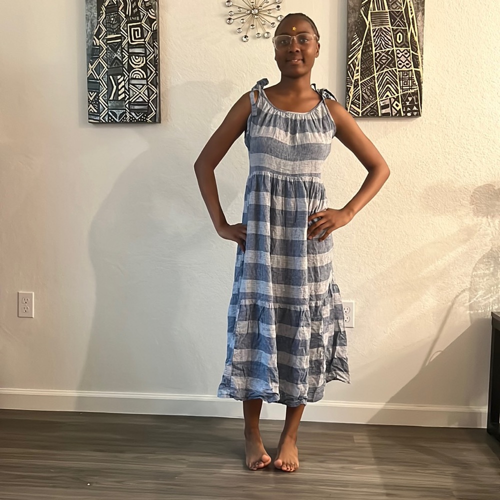 Blue Jean like Small Dress New Horizontal Stripes Light Dark
